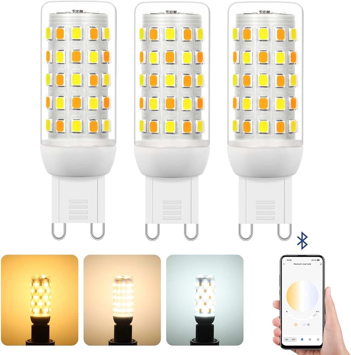 Smart G9 LED-Lampen met APP-Bediening,Dimbare Bluetooth-Lamp | AC 230V,2700K-6500K,Instelbare Helderheid 1%-100% 4W 400LM,Timingfunctie,Compatibel met Afstandsbediening (3 Stuks)