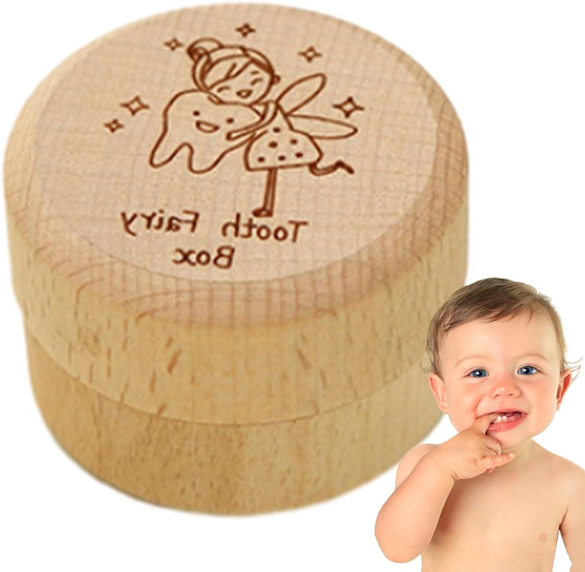 Houten Tanden Doos - Melktandjes Bewaardoos - Herinneringen Bewaren - Traditioneel Ontwerp - 5x5x3.5cm - Houtkleur
