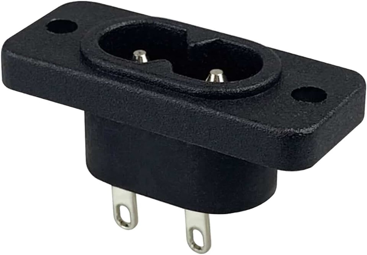 Koudapparaatconnector met C8-aansluiting, 250V/2A, met 2-gaats framebevestiging en inbouwopening, ca. 20,5x12,5mm