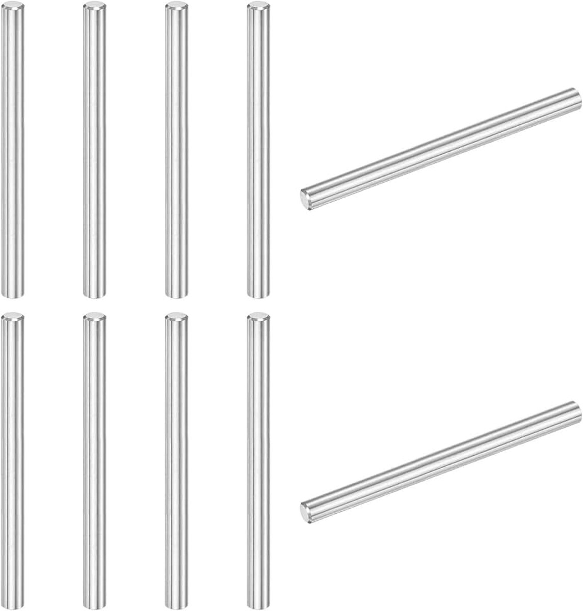 Set van 10 cilindrische bevestigingspinnen van roestvrij staal 316 6 x 80 mm voor metalen apparaten/houten projecten [zilver]