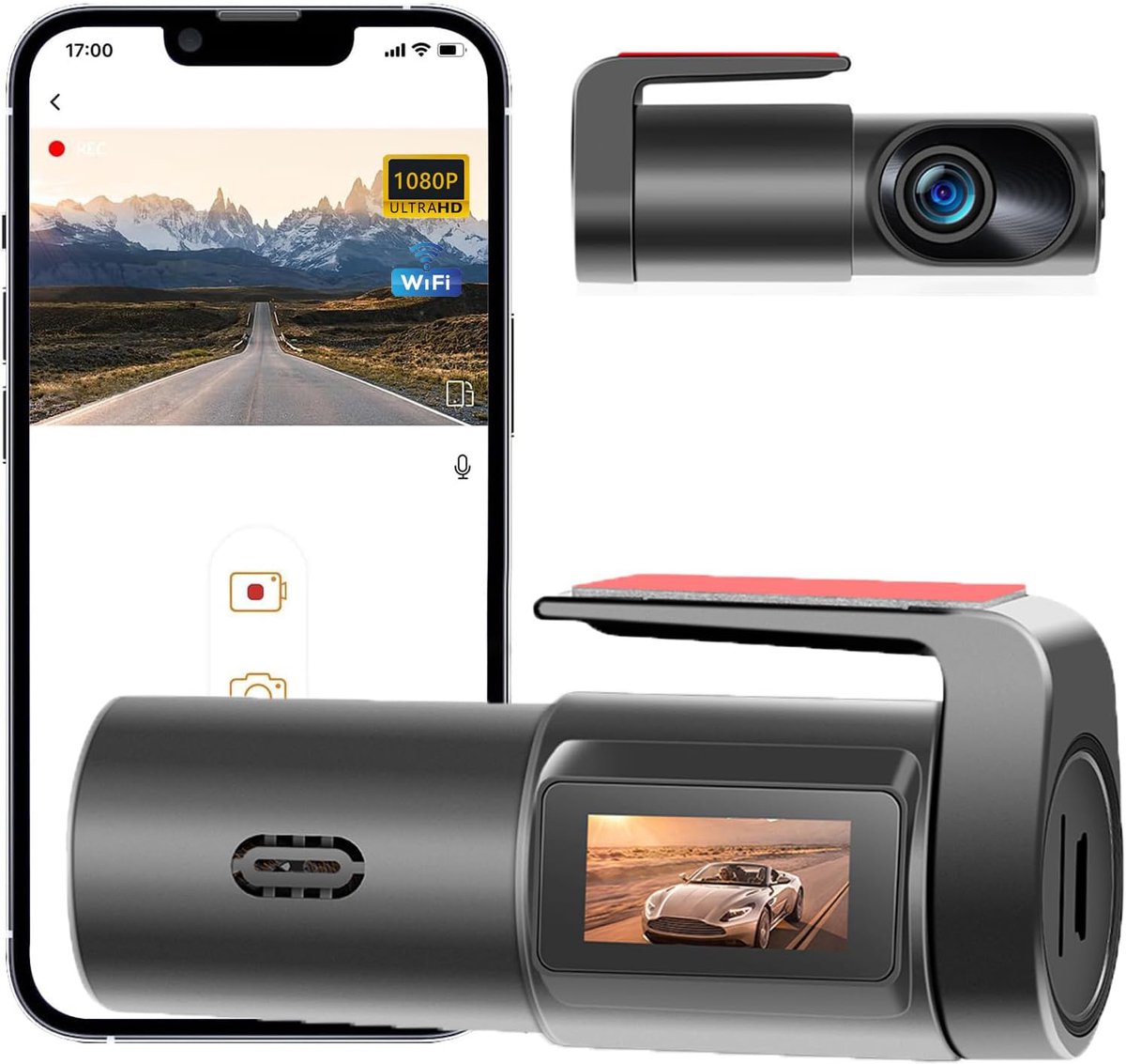 Dashcam-Voorkant - 1080P Mini-WiFi-Dashcam - Autocamera - Super Nachtzicht App-Bediening G-Sensor