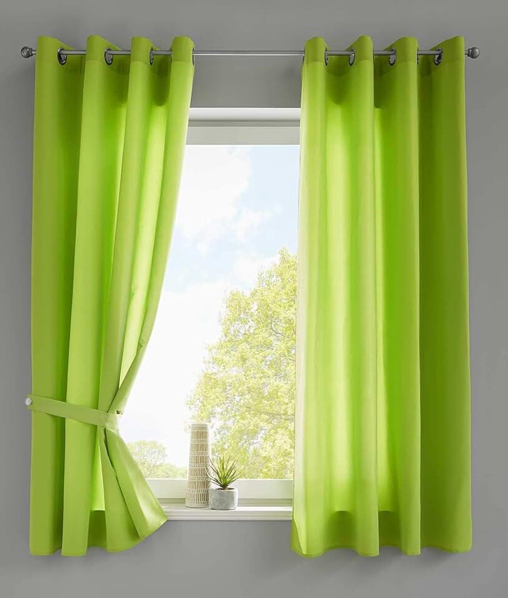 Set van 2 gordijnen sjaal oogjes »Berlin« HxB 175x140 cm appelgroen ondoorzichtig microsatijn lichtdoorlatend Uni mat, 20405N2