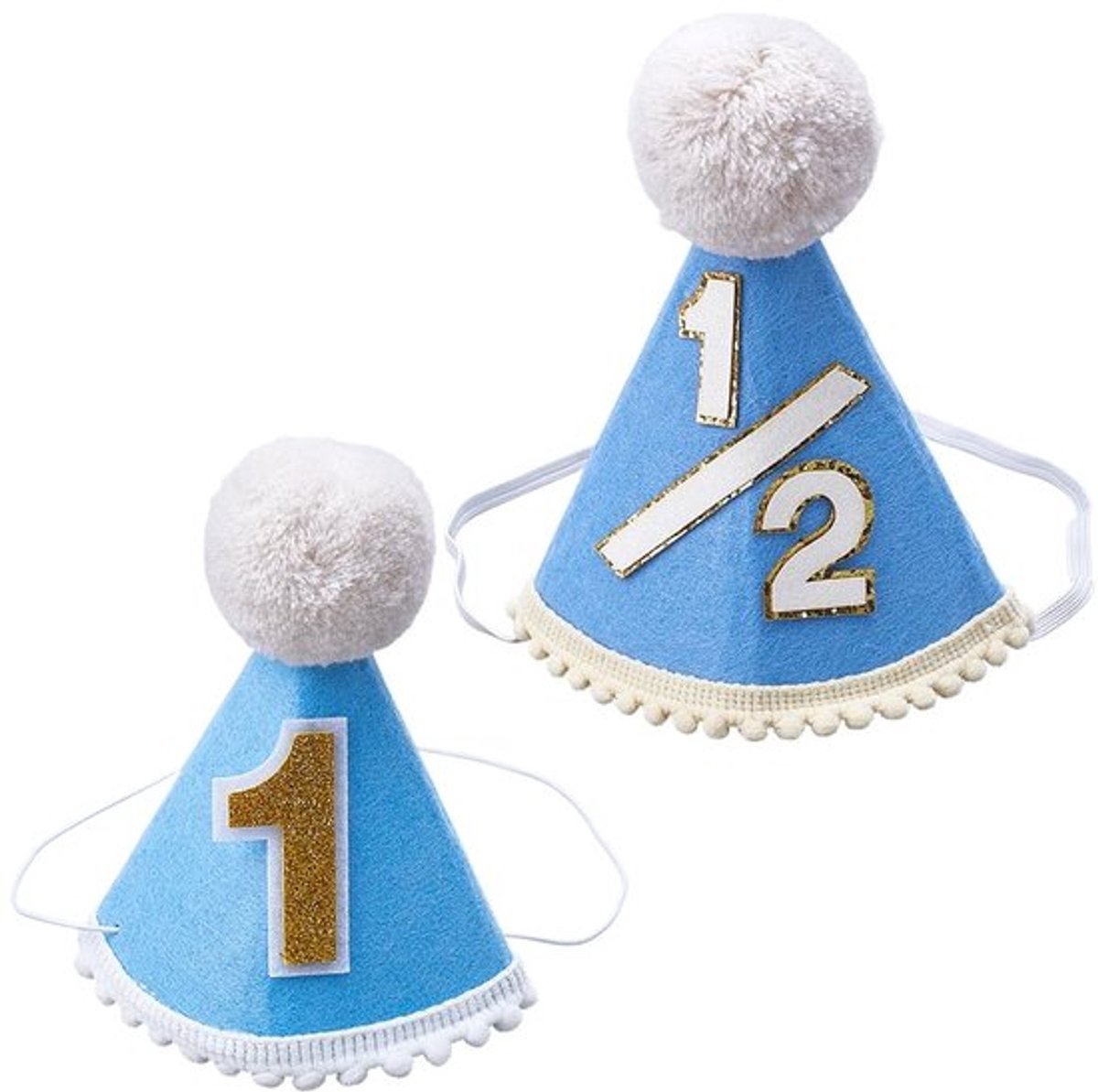 Verjaardagshoeden 2 Stuks - Vilten Hoed - Halve Verjaardag Muts - Unisex Hoofddeksel - Decoratie met Gouden Pailletten - Comfortabele Pasvorm - Verjaardagshoop