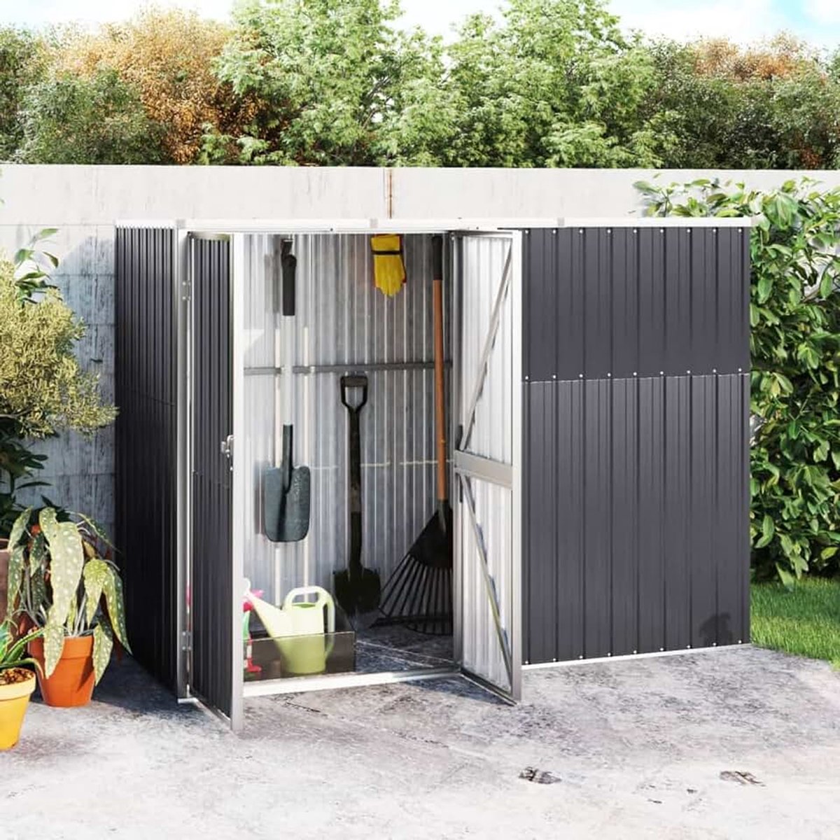 Gereedschapsschuur voor de tuin, verzinkt staal, 225 x 89 x 161 cm, schuur voor tuin, outdoor, magazijn, gereedschapsschuur voor buiten, type 1