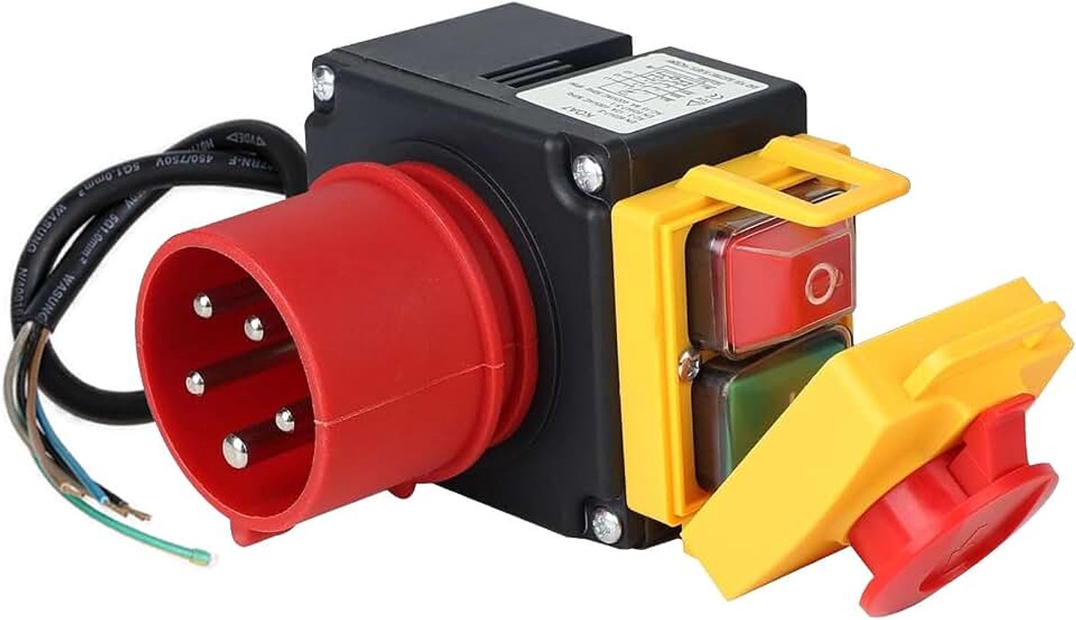 400 V driefasig stopcontact AYWHP 3-fase machineschakelaar met 80 cm kabel, faseomvormer en magnetische noodstopschakelaar, compatibel met KEDU KOA7