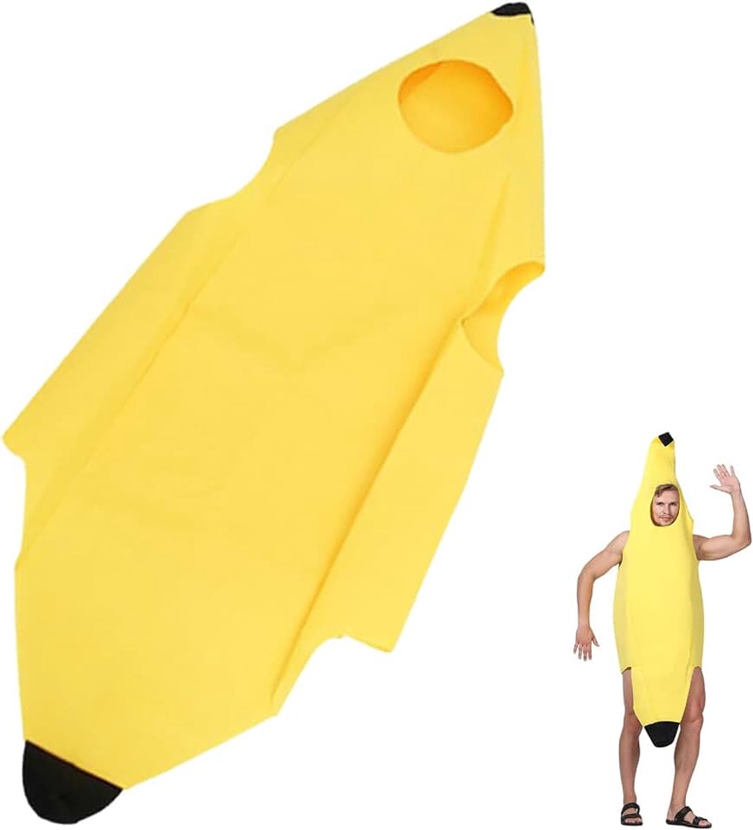 Bananen kostuum – grappige kostuums als banaan, groepskostuum unisex voor carnaval & Halloween, bananen kostuum voor volwassenen (heren/dames)