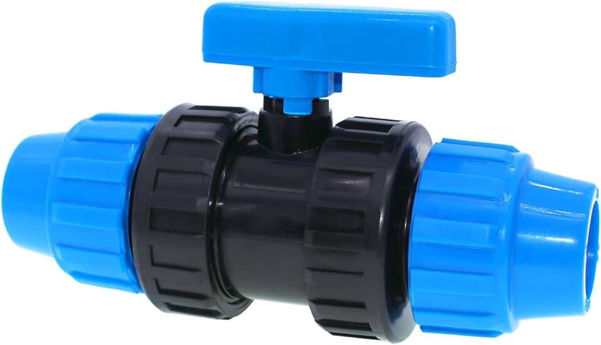 25 mm PE buis kogelkraan kunststof klemconnector PP-Fitting 2-weg buiskogelkraan voor 25 mm PE buis (blauw)