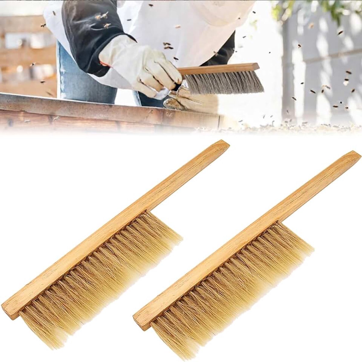 2 stuks bijenborstel, bijenstokborstel, bijenbezem, imkerborstels met houten handvat, bijenborstels, gereedschap, reinigingsgereedschap en uitrusting voor imkers en bijenteelt