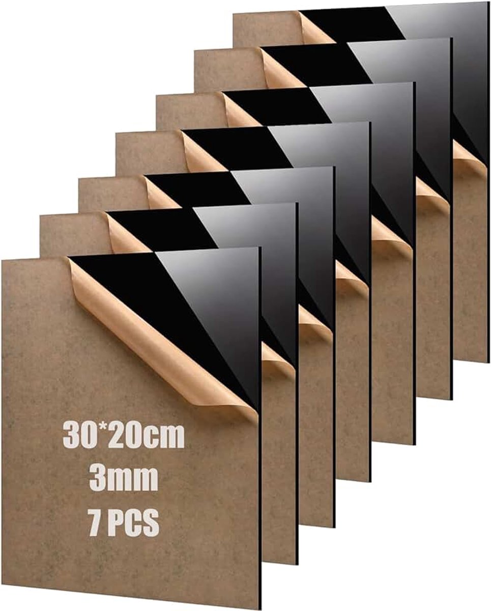 7 stuks zwarte acrylglasplaat, 30 x 20 cm acrylplaat, kunststof plaat 3 mm voor fotolijsten, borden, tafelstandaard, naamplaatje, lasermateriaal, doe-het-zelfprojecten