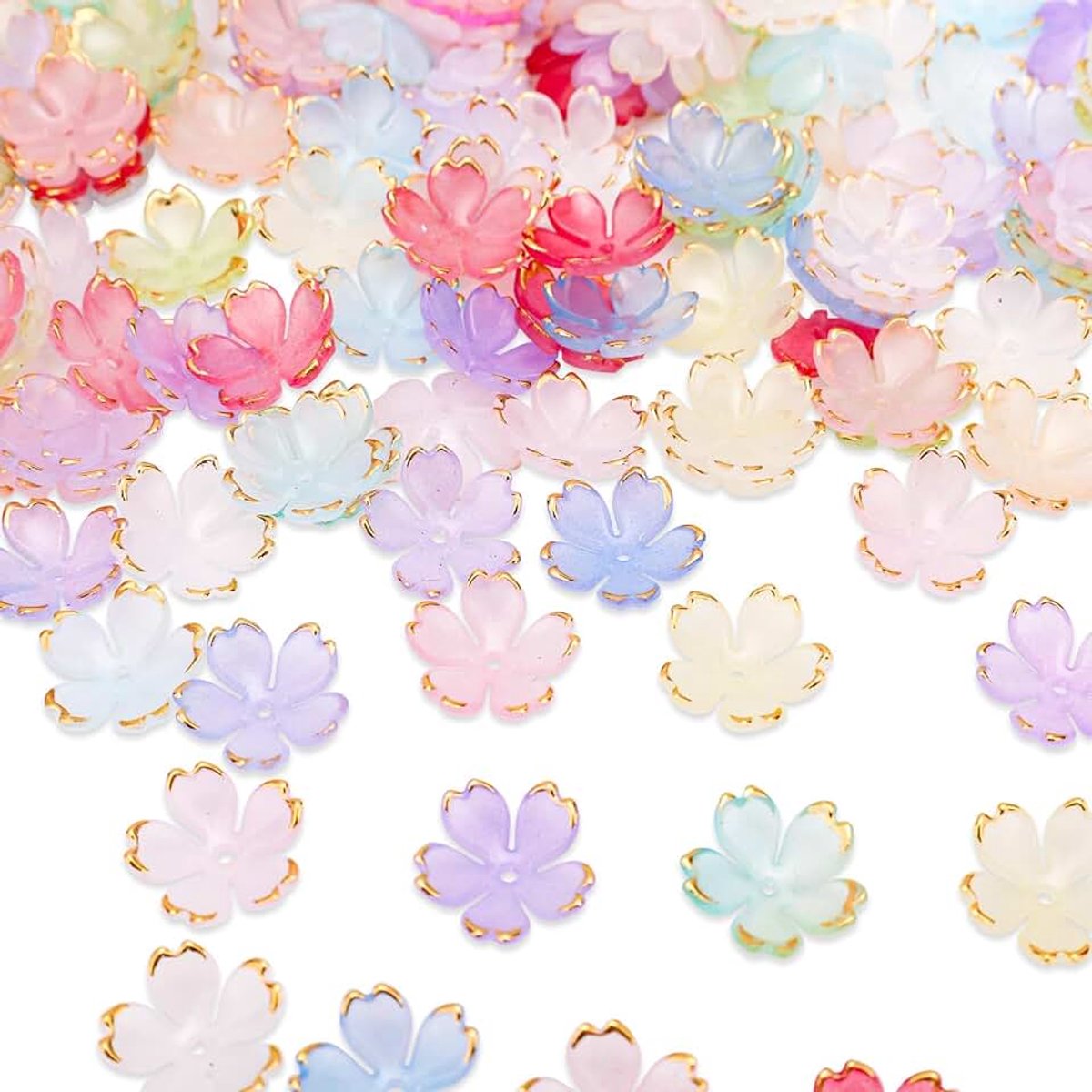 Kralen, 5-Bladig Acryl Bloemenkralen met Vergulde Rand Bloemige Afstandskralen voor Sieraden Maken Oorbellen Armbanden Kettingen (Gemengde Kleuren)