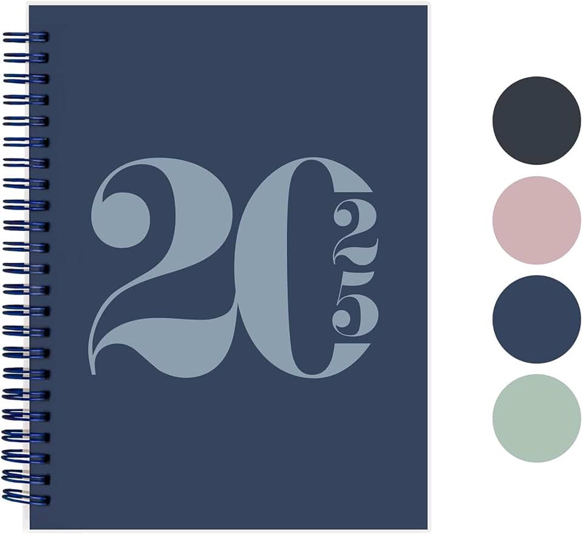 Maand- en weekplanner, typografisch, Frans (blauw) | Flexibele omslag, dubbele spiraalbinding, notitiebagina's