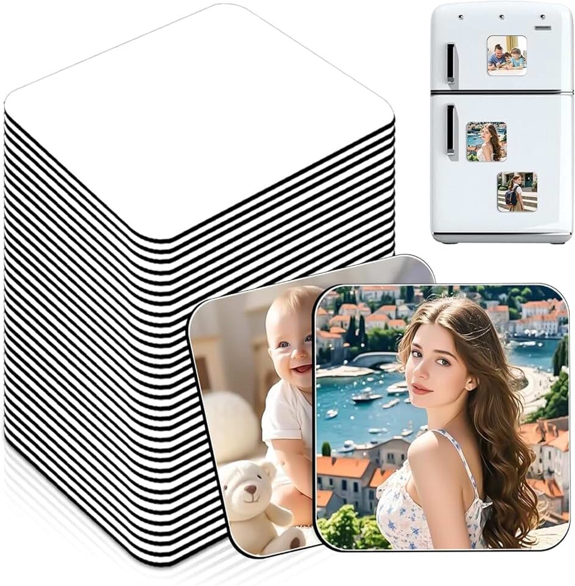 Magneten blank, 5,5 x 5,5 cm, sublimatie blanco koelkastmagneten, doe-het-zelf decoratieve magneten voor koelkastmagneten en doe-het-zelf decoratie