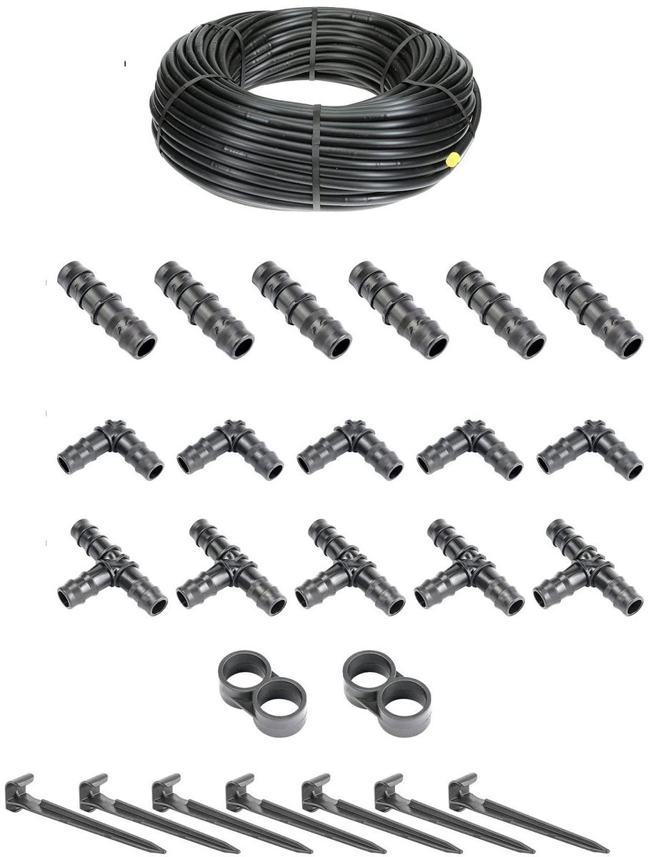 Irrigatieset Druppelslang - Tuin Watering - Planten Water Geven - Zonder Drukcompensatie - 50 Meter - Zwart
