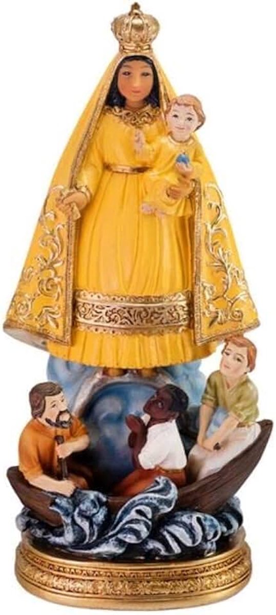 Handbeschilderde maagd van liefdadigheid, van geel koper van kunsthars, 20 cm