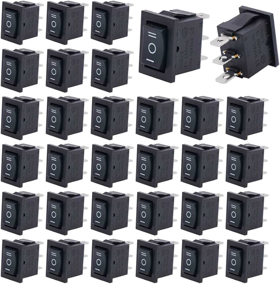 20 Stuks 250V-110V-36V-24V-12V/6A SPDT 3 Pins 3 Positie AAN/Uit/AAN Zwart Ontbrekende Tuimelschakelaar