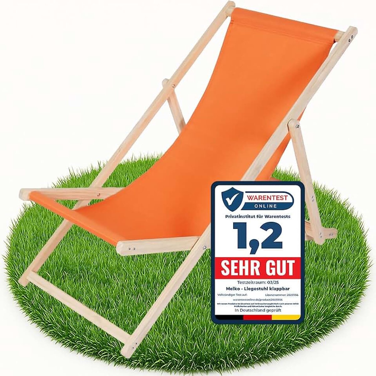 Ligstoel, inklapbaar, strandstoel van hout, houten ligstoel, tuin, vouwstoel, oranje ligstoel