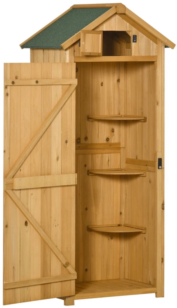 Tuinkast - Opbergkasten met deuren - Tuinhuis - Schuur - Voor buiten - Gereedschap - Geel / Groen- Hout