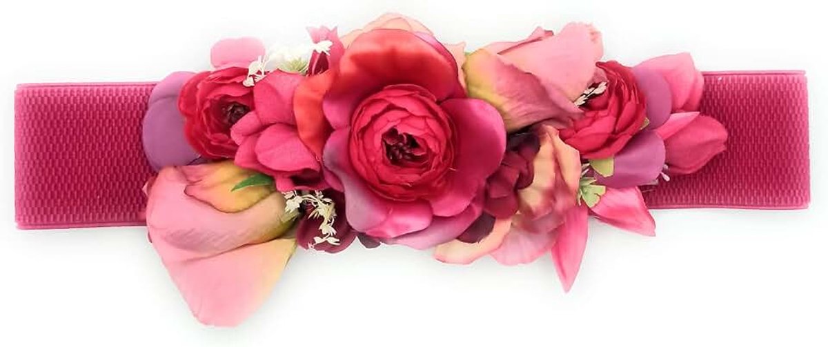 Bloemenriem voor feestjurken voor dames, elastische riem met kunstbloemen, Fuchsia lint, bloemen, fuchsia, hasta talla 40
