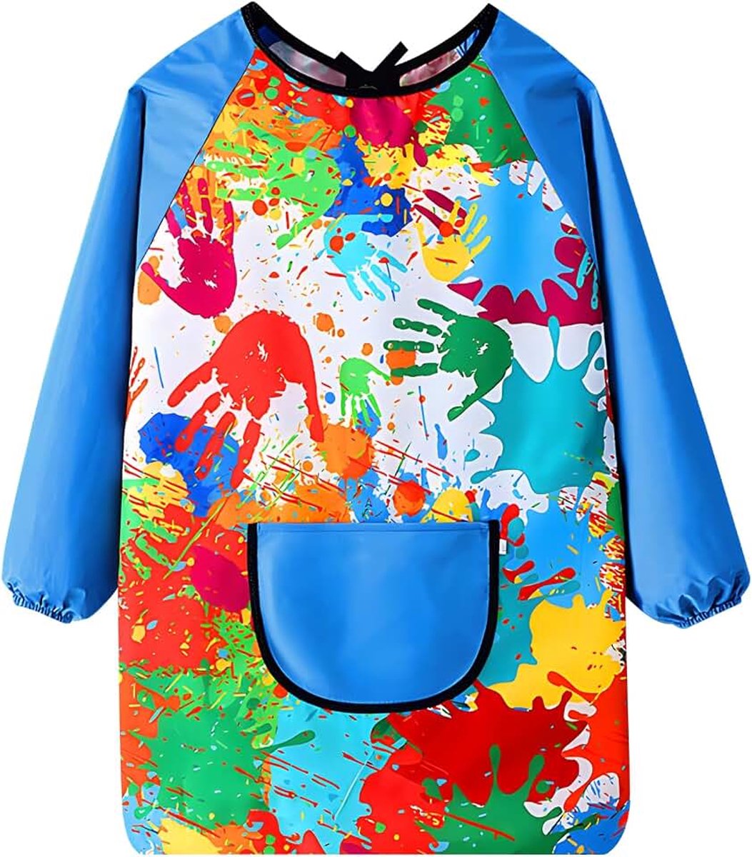 Kinderschilderschort met lange mouwen, waterdicht schilderschort voor kinderen, kinderen, kunstkiel met zakken voor het schilderen van keukeneetkamer (hoogte 80-100 cm)