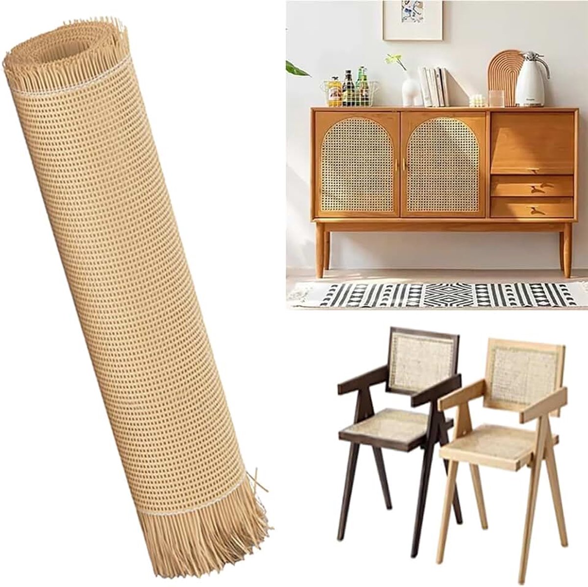 Rotanband, open riem van gevlochten rotan, breedte van rotan, waterdicht, kunststof in honingraatlook, voor meubels, stoelen, kasten, om te knutselen (2 m x 40 cm)