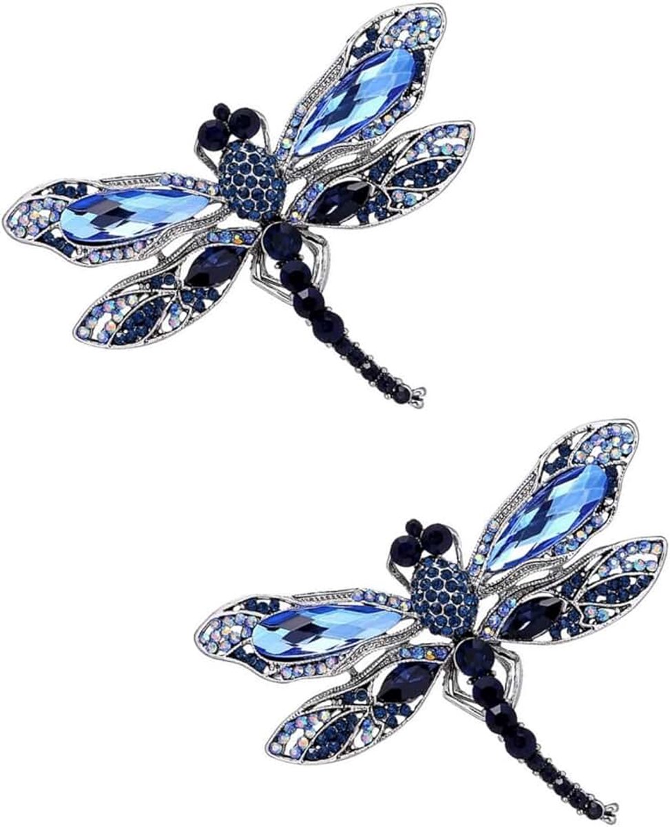 Brochespelden, 2 stuks vintage libel broches met dierlijk motief, modieuze dameshaakspeld, kristallen libelvormige broches, voor dames korsetkleding