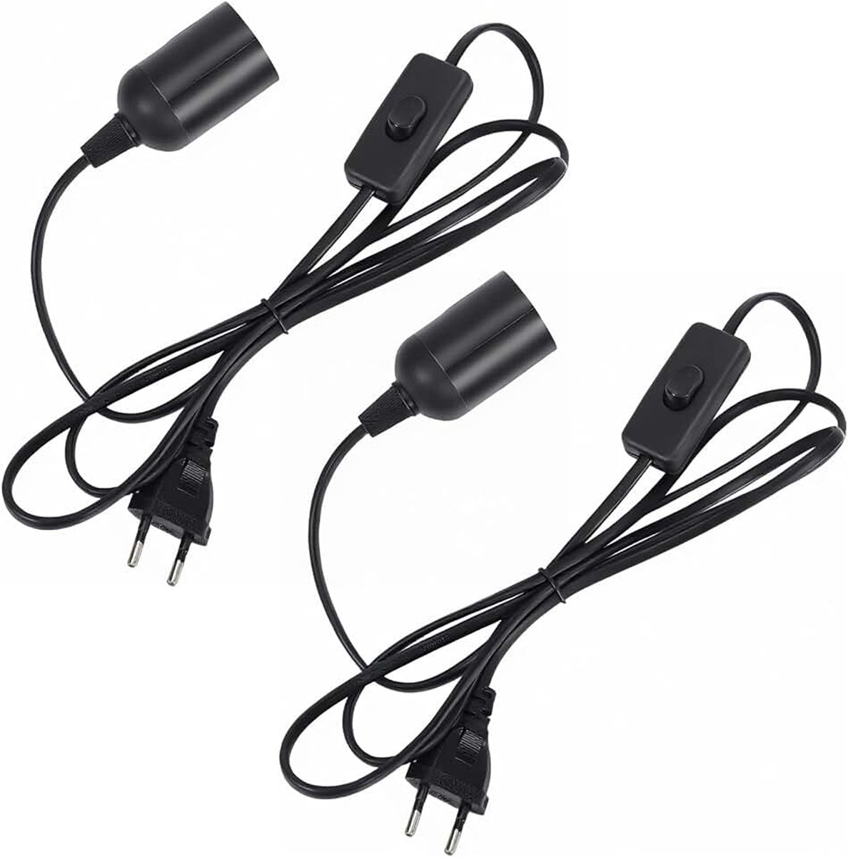 2 x E27-lampfitting met kabel, stekker en schakelaar, 1,8 m lampkabel met EU-stekker, E27-fitting voor lampophanging, hanglampen, plafondlampen, doe-het-zelf lampen