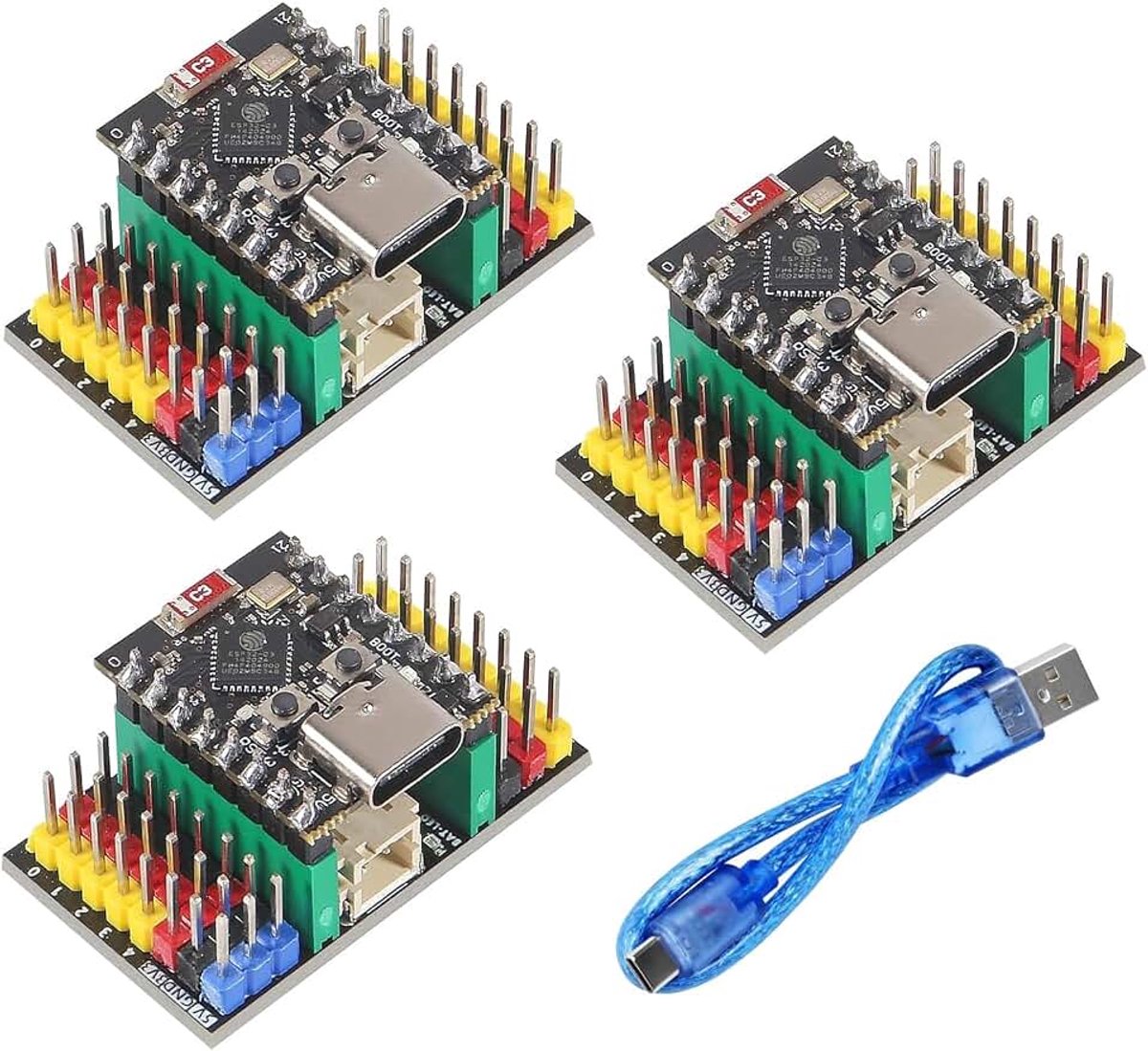 3 Stuks ESP32-C3 MINI-Ontwikkelingsbord ESP32 C3 Super Mini-Ontwikkelingsbord Ondersteunt WiFi Bluetooth met Drie Uitbreidingskaarten en één Datakabel