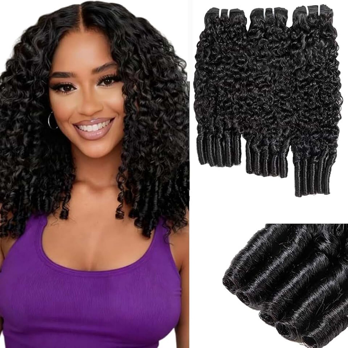 Hair Bundles Menselijk haar verlenging #1B Natural Black Color Burmese Curly Echthaar Tressen Human Hair Extension 3 Bundles Totaling 300 Grams 20 22 24 Inch