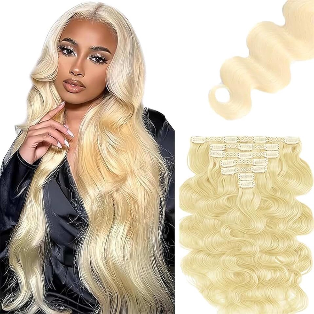 Clip in Extensions Human Hair Body Wave Human Hair Extensions Clip in Invisible Hairpin #613 Light Blond 7pz 30 cm 120g Unprocessed Remy Hair for Women 12 Inch