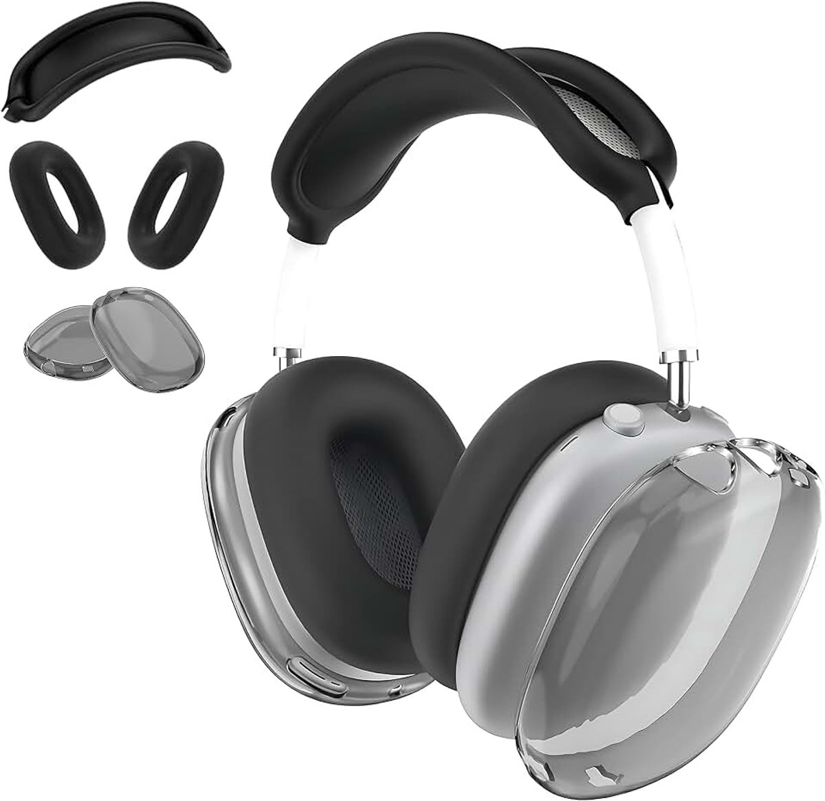3-in-1 hoesje, kras- en zweetbestendige oorkussens/oorschelpen/hoofdbandhoes voor Max (zwart)