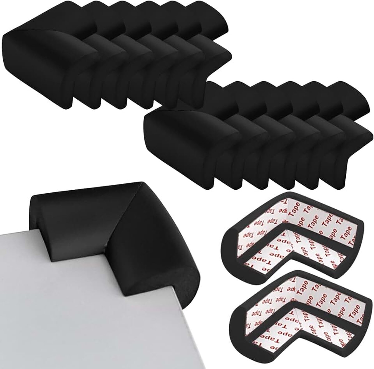 12PCS Zwarte L-vormige Hoekbeschermers, Baby Veiligheid Tafel Hoekbeschermers, Meubel Hoekbeschermers voor Kindproofing, Zachte Randbescherming voor Scherpe Tafelhoeken