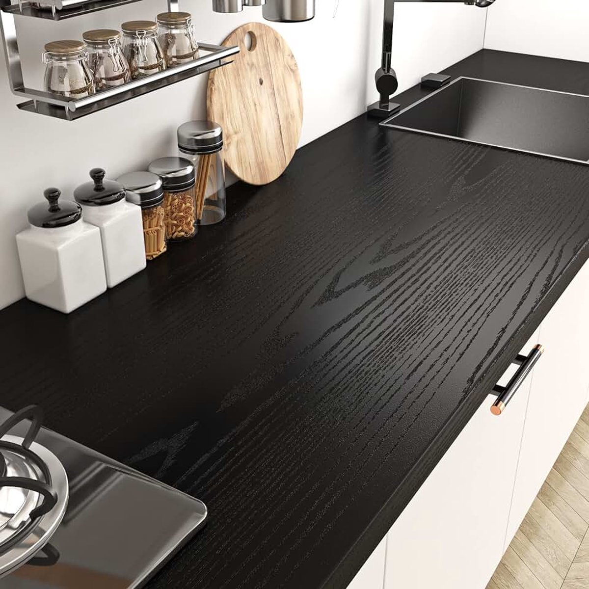 Houten Optiek Zelfklevende Folie Zwart voor Werkbladen Keuken Eettafel Bureau