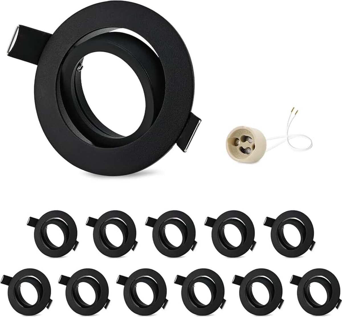 Inbouwspots, frame GU10, aluminium, draaibaar, zwart, inbouwspots, spot, rond, gatdiameter 65-75 mm, inbouwspot voor halogeen MR16, incl. GU10-fitting voor 230V, 12 stuks