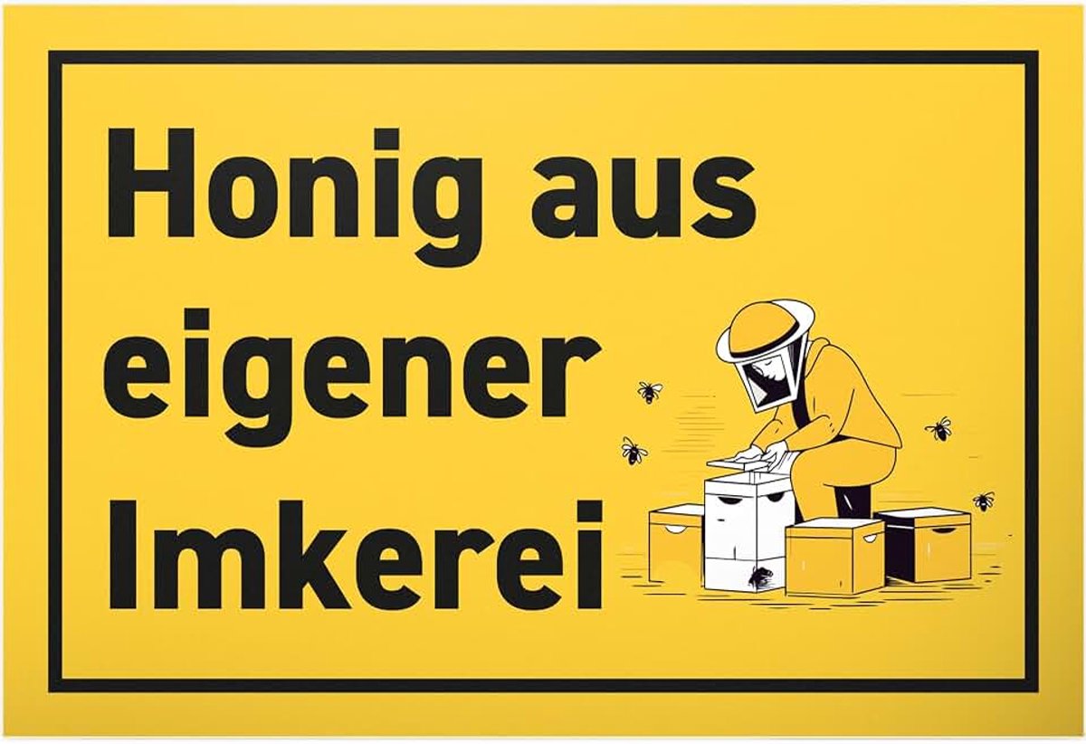 Honing van eigen bijenteelt - 30 x 20 cm kunststof bord - cadeau idee imker vrienden - verjaardagscadeau deurbordje spreuk wandbordje aanwijzing