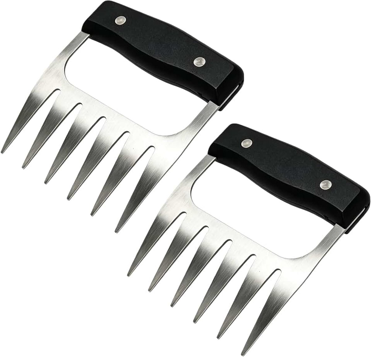 2 stuks roestvrijstalen vleesklauwen voor pulled pork klauwen, robuust en vervormingsbestendig, gemakkelijk te reinigen grillvorken voor BBQ, roker en grillmeester