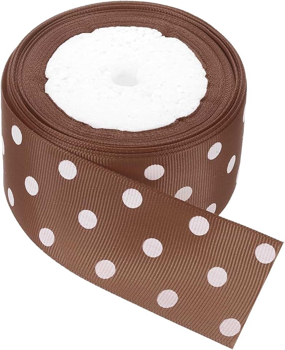 Ripsbanden 10 yards 2,5 - 3,5 cm bruin met witte stippen lint decoratie voor kunsthandwerk geschenkverpakking bruiloft DIY