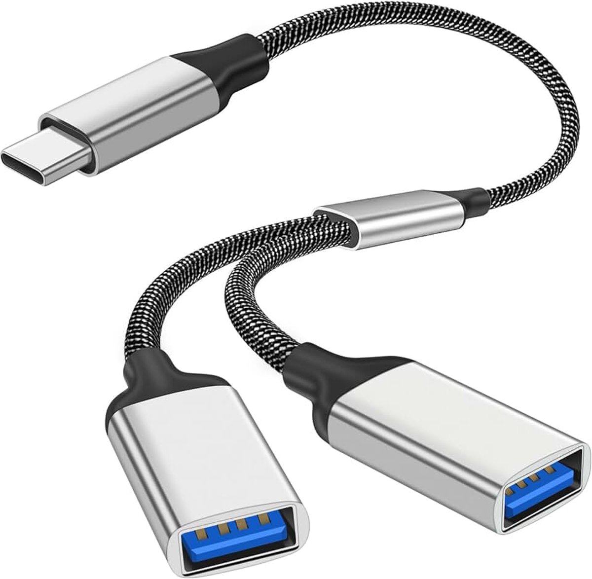 USB C mannelijk naar dubbele USB-vrouwelijke kabeladapter, USB C naar dubbele usb-adapter, Type C-splitter Y-kabel OTG-kabel, USB-C-converter voor Galaxy S8 S9, Google Pixel en meer Type