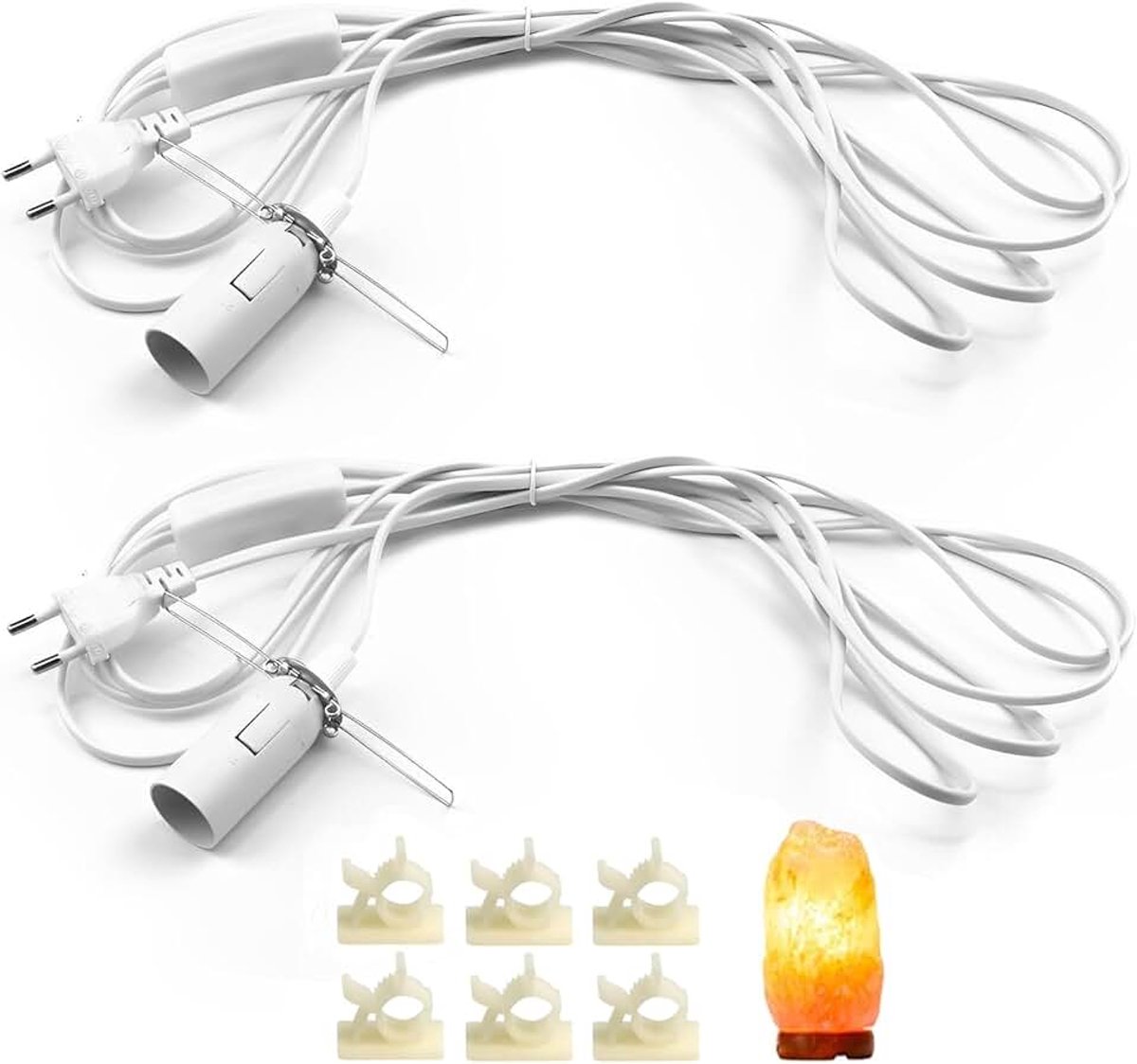 2 Stuks Kabel met Schakelaar Voor Zoutlamp Lamphouder E14 3.5 M Wit | Lampenkabel met Schakelaar Eu-Stekker Zoutlamphouder Isolatie Zoutlamp Kabel Zout Lamphouder Schakelaar