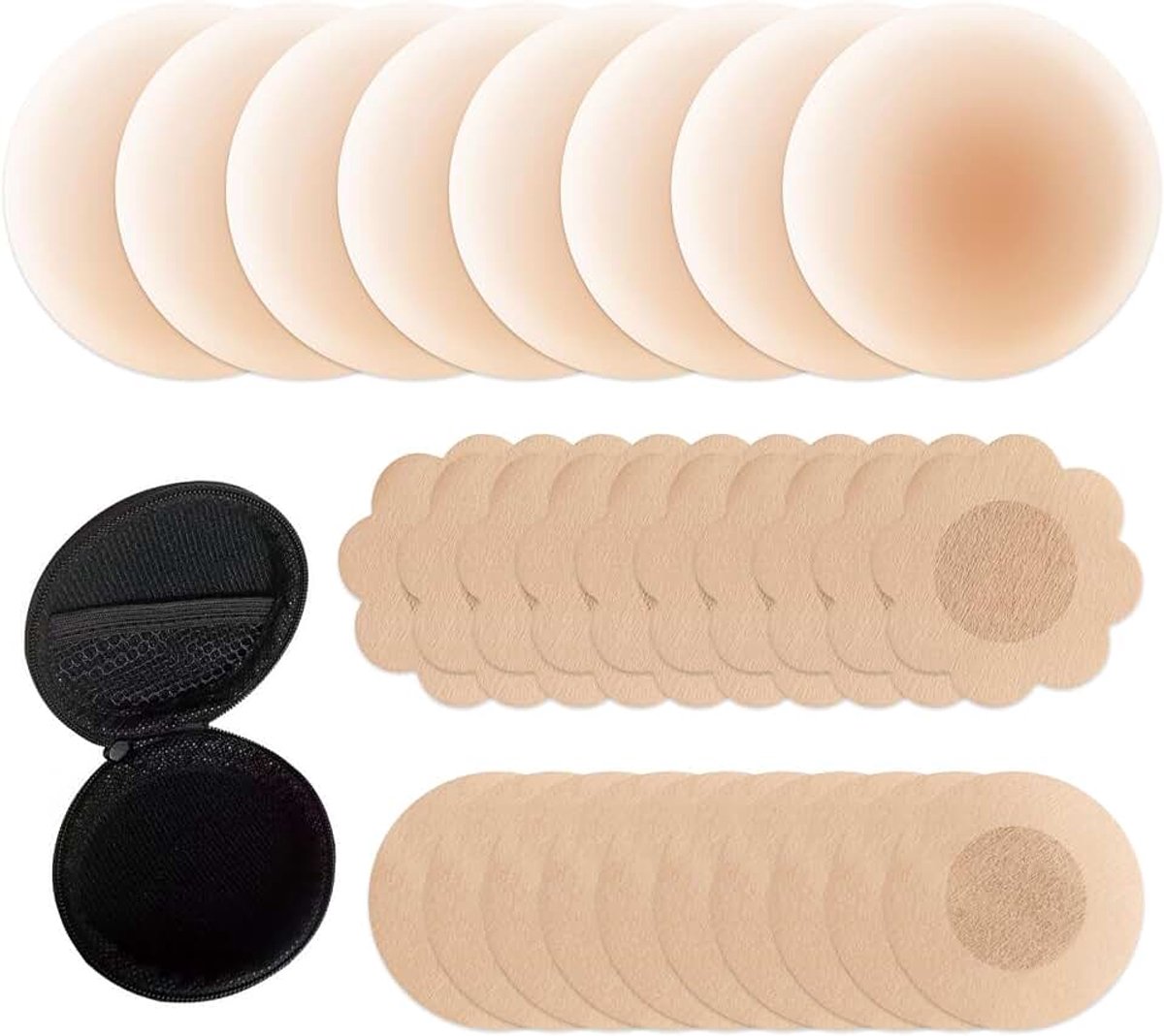 Nippelpads, 4 Herbruikbare Tepelafdekkingen, 10 Wegwerp-Tepelafdekkingen, Met opbergdoos, Robuust en Onzichtbaar，Zweetbestendig