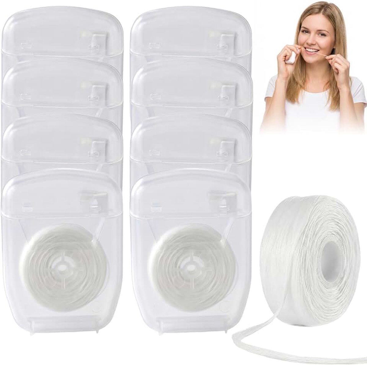 Flossen, implantaten, bruggen – 8 dozen (8 x 50 m), ongewaxte flos, verwijdert tandplak en tandsteen, scheurbestendig, licht munt