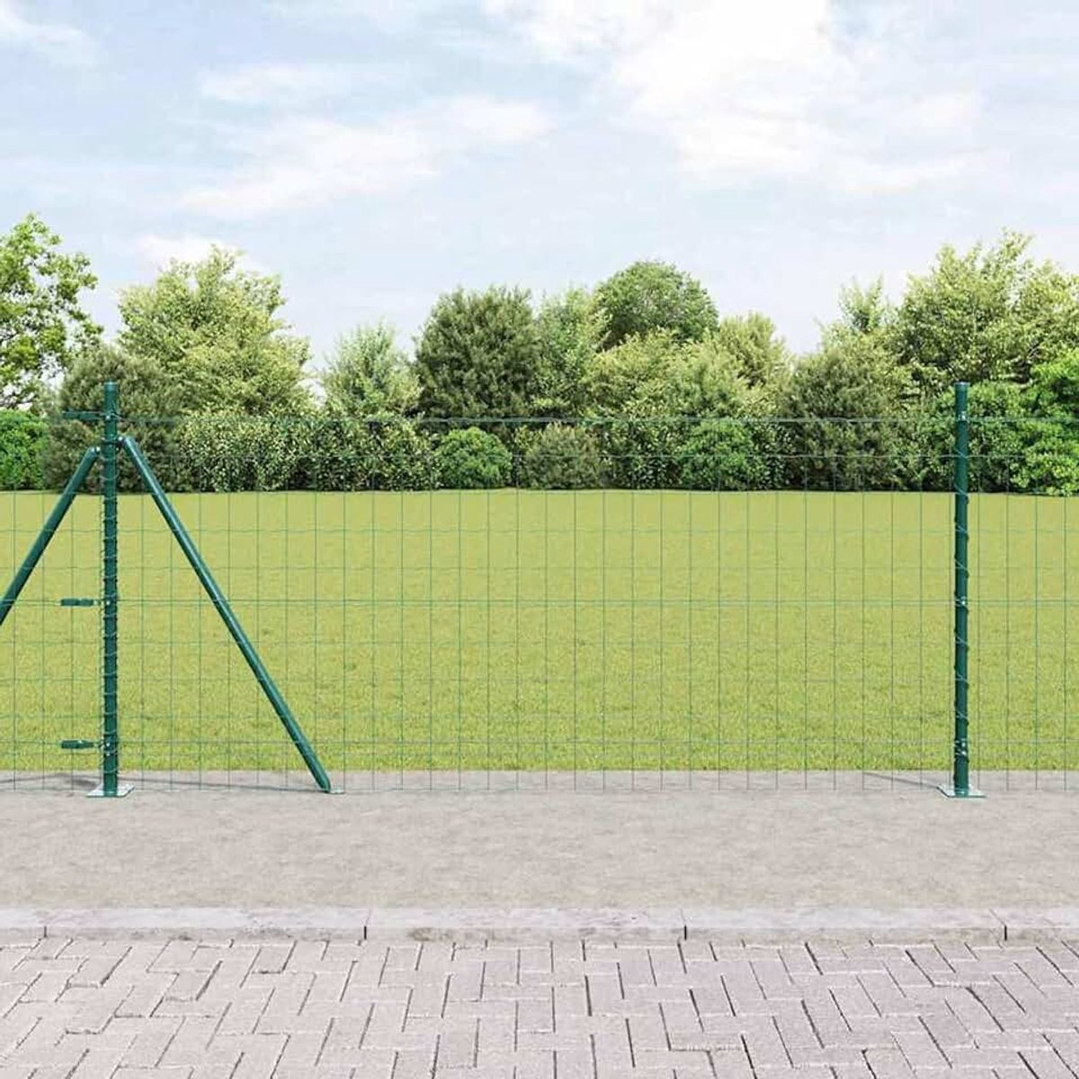 Euro 3350827 Omheining met 7 flenspalen, 0,8 x 10 m, gegalvaniseerd staal, stabiele stalen palen voor tuinhekken, landbouw, wilgennetten, kippendraad