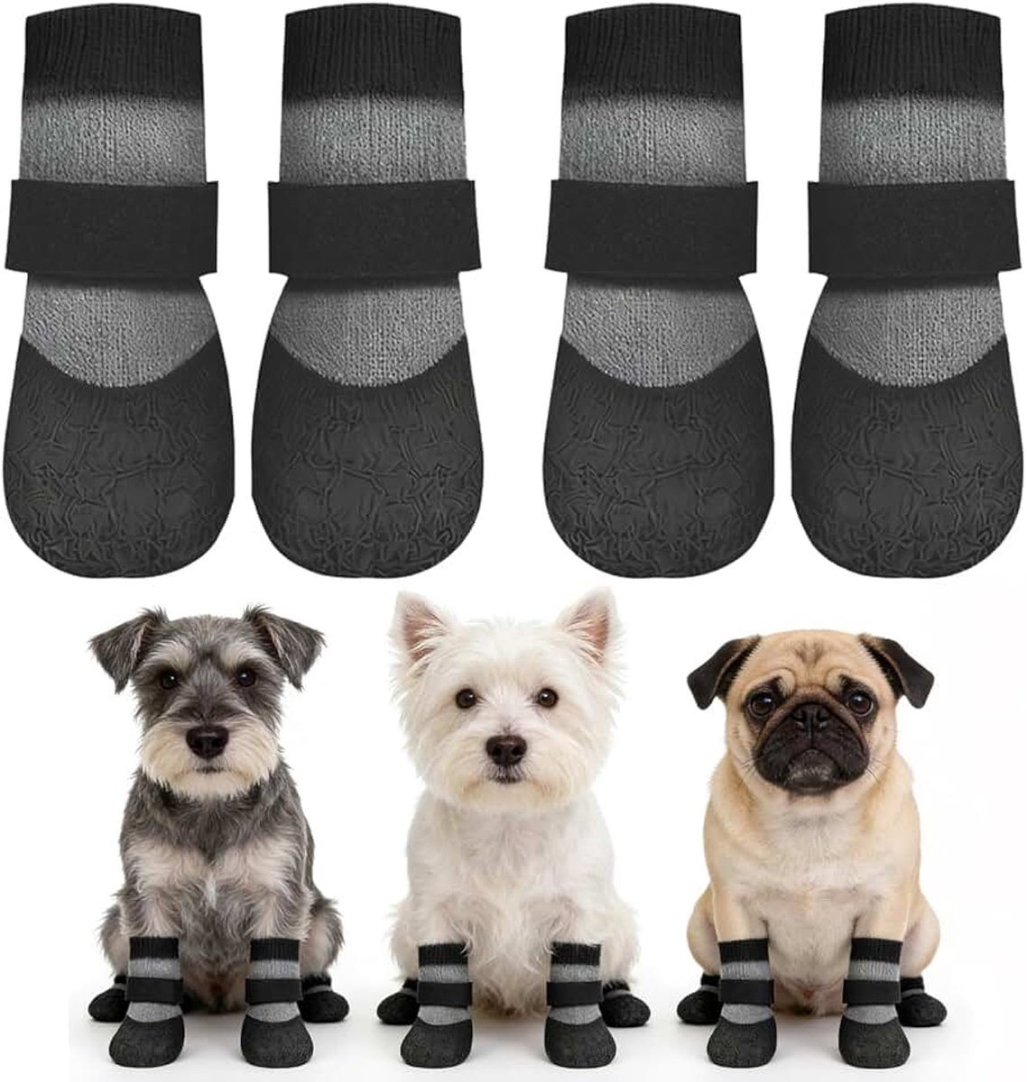Schoenen, Pootbescherming voor Buiten, Set van 4, Maat L, Breedte 5,5 cm, voor Honden van 5,5–8 kg, Robuust en Antislip