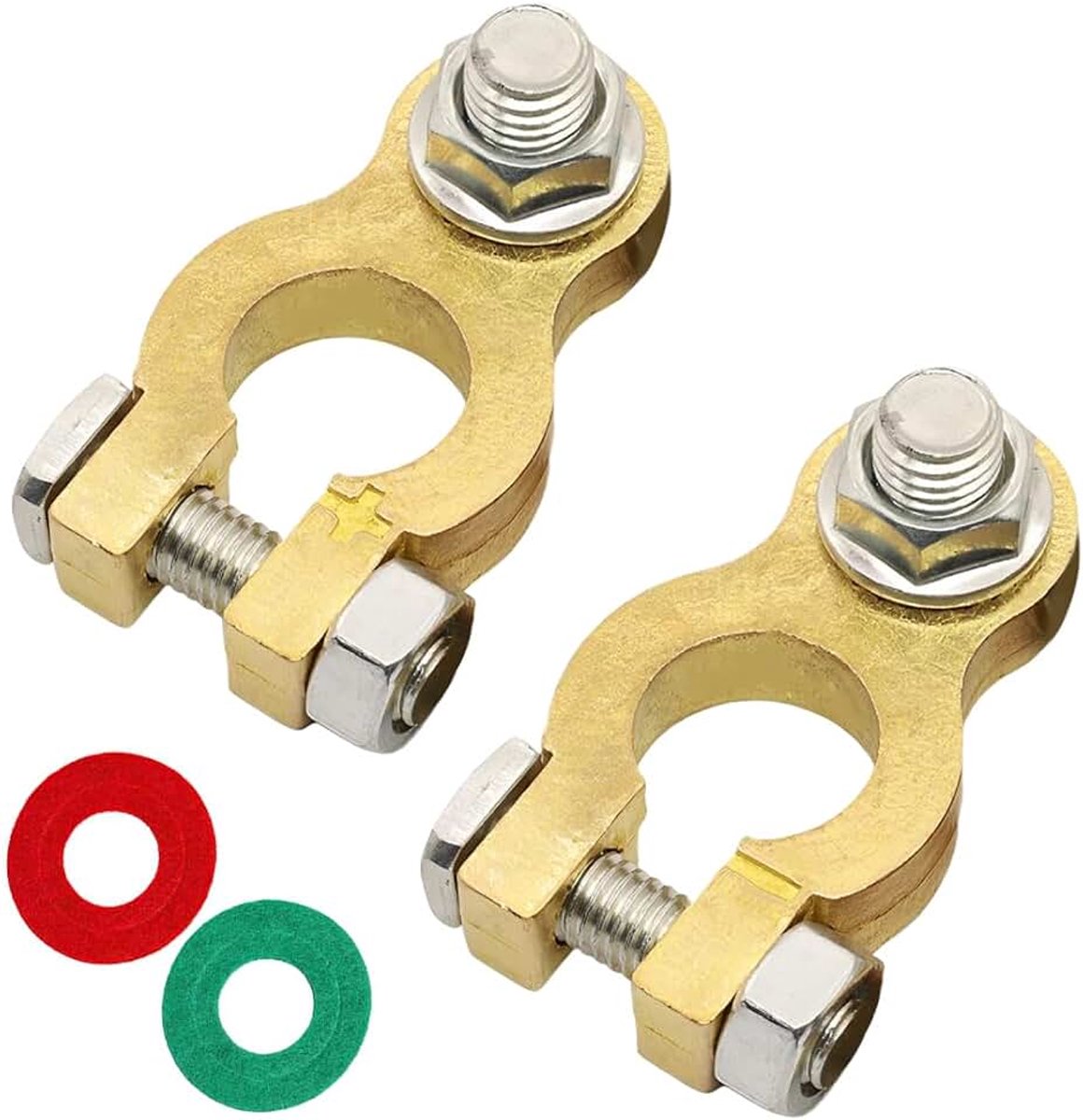 2 stuks accupoolklemmen, koper, autoaccu, M8-bouten, connector, hoogwaardig messing, voor auto en boot