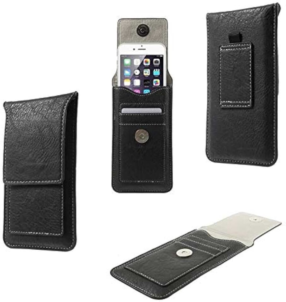Case Cover Premium Synthetisch Leer Verticaal en Kaartsleuven voor INTEX INDIE 11 (2018) - Zwart