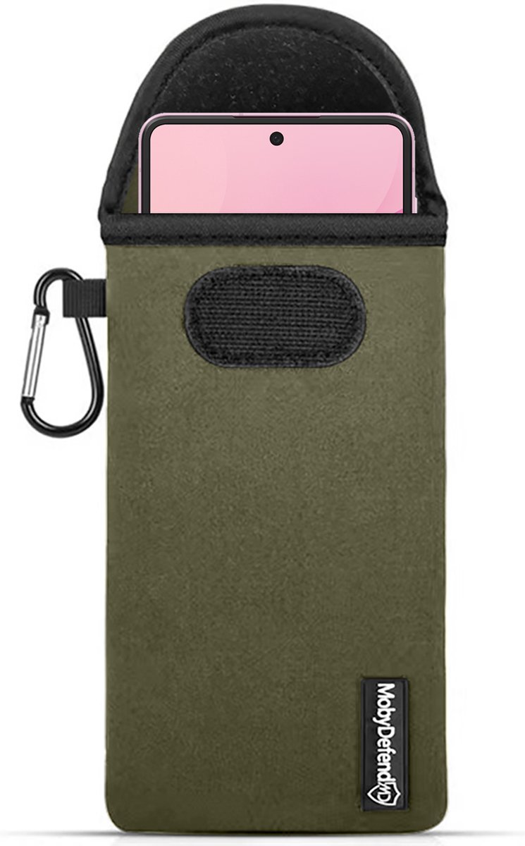 MobyDefend Hoesje - Geschikt voor Samsung Galaxy Z Flip 8 - Neopreen Pouch Met Karabijnhaak - Insteek - Riemlus - Groen