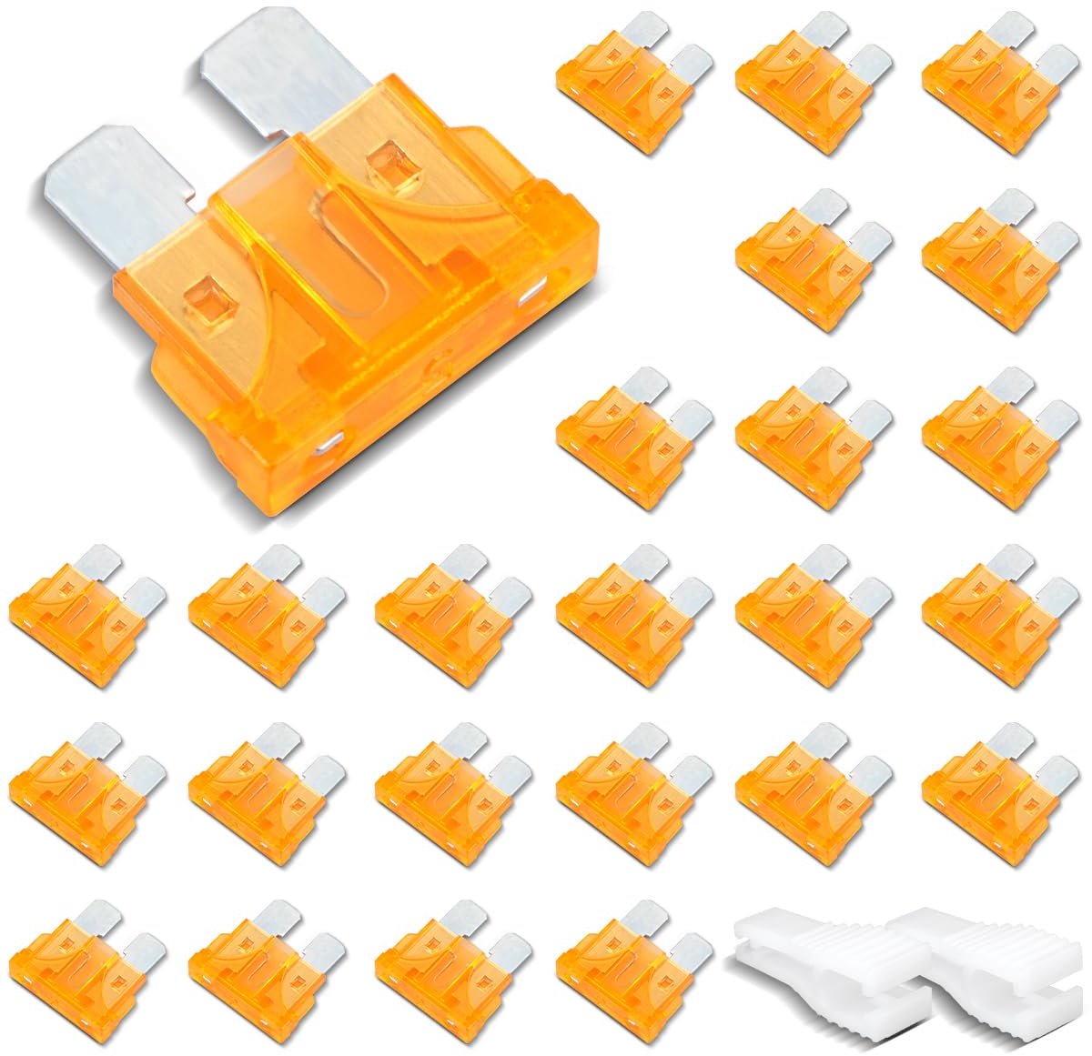 25 stuks standaard maat Automotive zekering, vlakke auto zekering 5A met 2 kunststof Clips