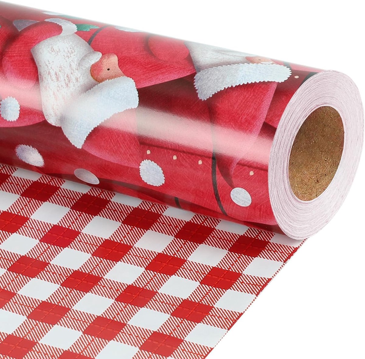 Omkeerbaar kerstpapier, 43 cm x 10 m (4,3 m²), vrolijk kerstman-design, perfect voor Kerstmis, feestjes en als geschenkverpakking