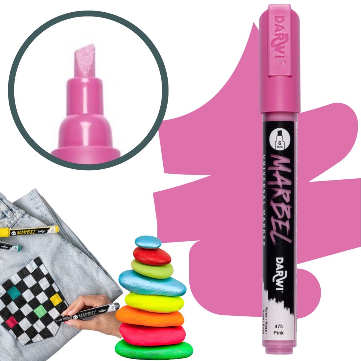 MARBEL Acryl Marker 6mm - Levendig Roze voor verschillende oppervlakken