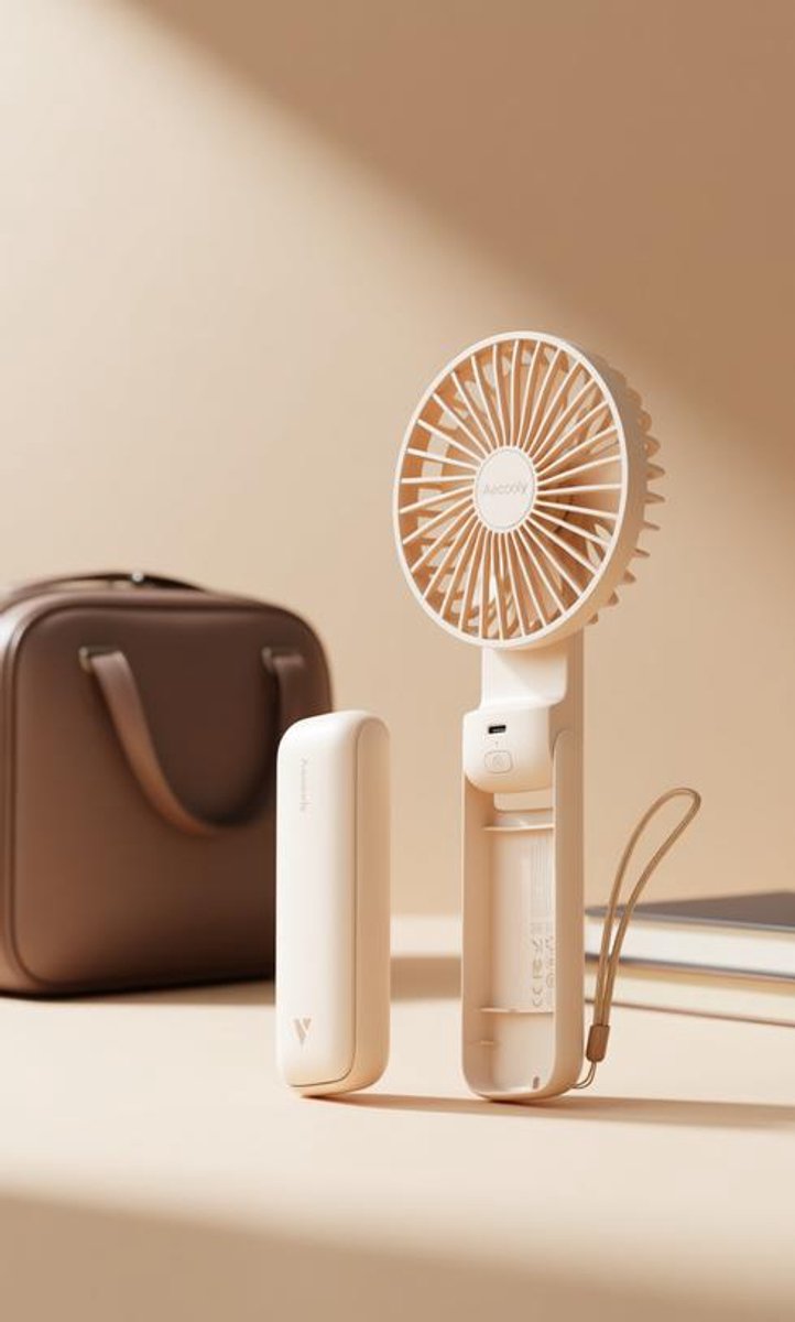 Aecooly Dunne Handventilator, Draagbare Mini-Ventilator Oplaadbaar | Batterij Voeding [24 uur bedrijf], Persoonlijk Opvouwbaar Zak voor Reizen, Zomer, Cadeaus voor Vrouwen, Meisjes-Beige