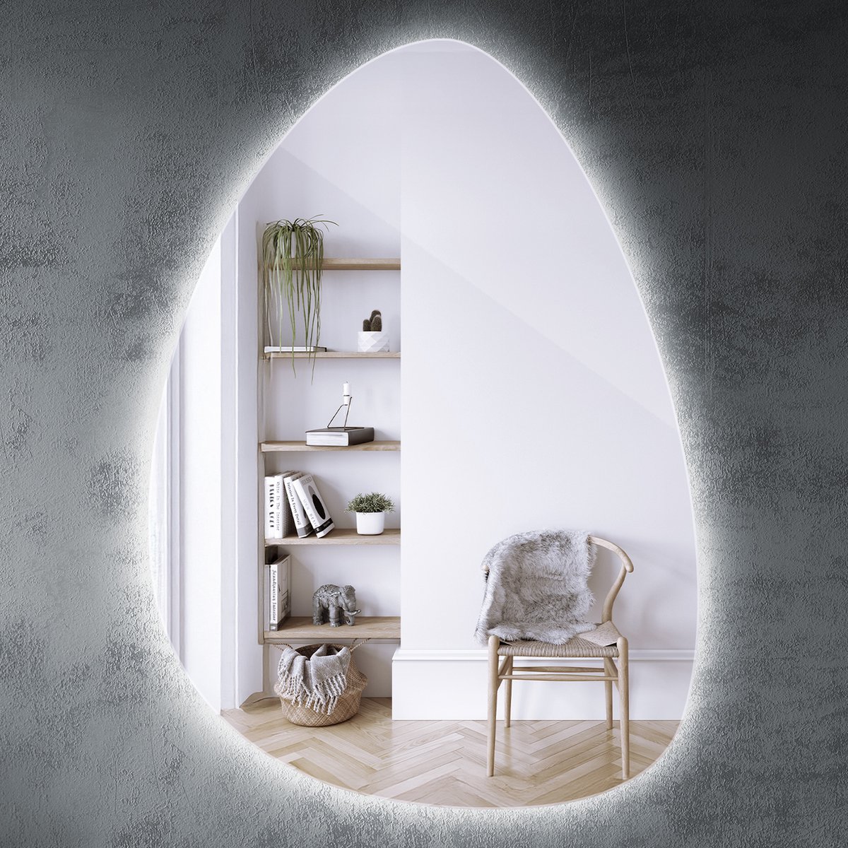 Coloray LED Spiegel - Onregelmatige Spiegel Met Verlichting - 64 x 90 cm - Grote Onregelmatige LED Spiegel - Spiegel voor Hal Onregelmatig LED - Onregelmatige Wand-LED Spiegel - Koud Wit 6500K - Boho Onregelmatige LED Spiegel - Decoratieve Spiegel